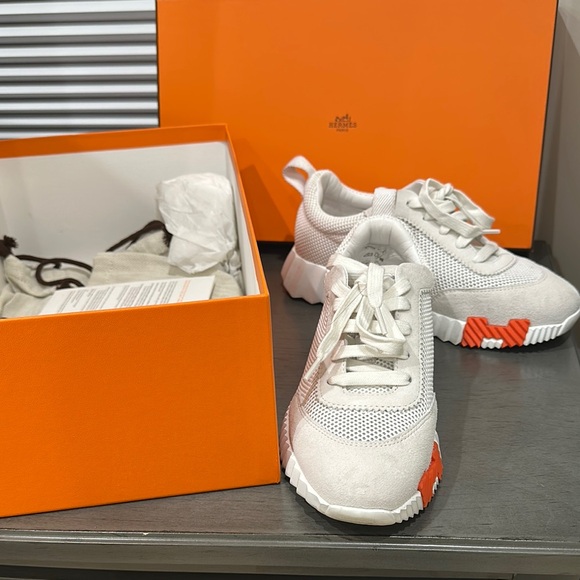 Hermes Cream and White Sneakers Modern Design lightly used - Picture 2 of 4